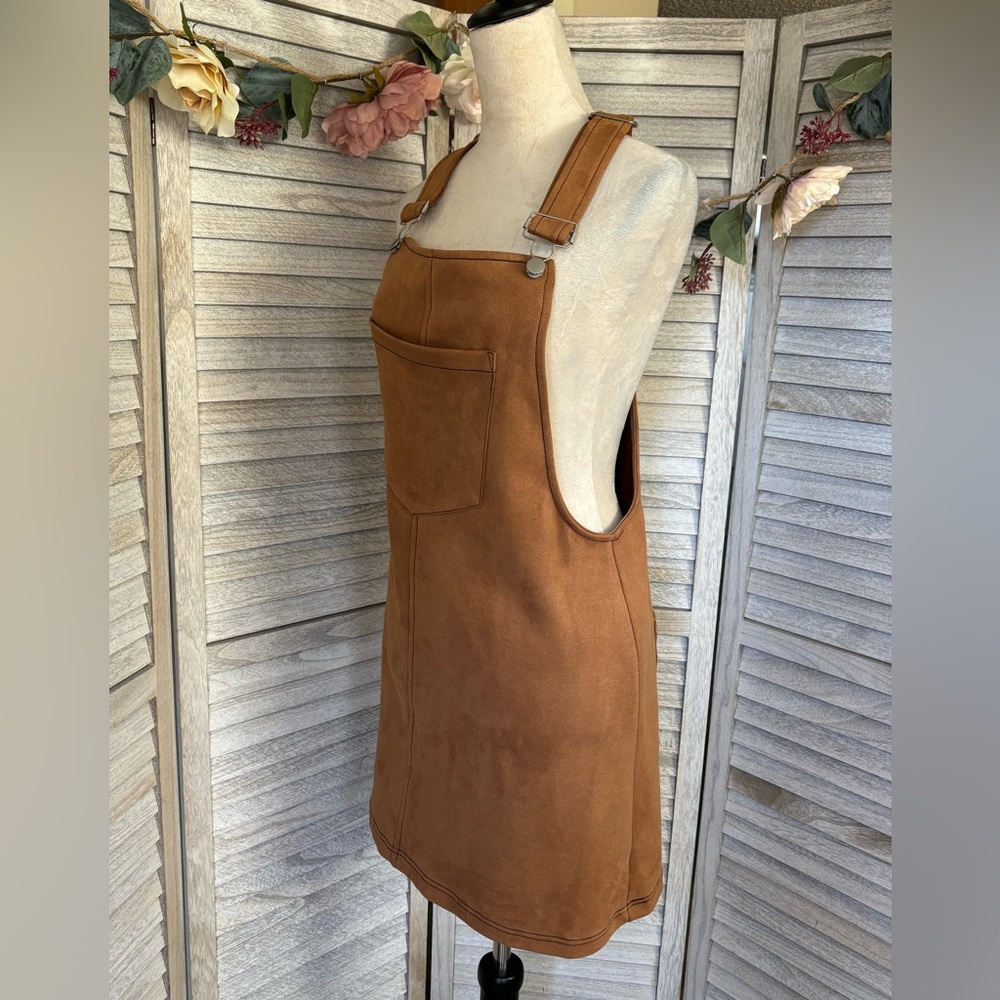 AUW Women’s Size XL Camel Color Soft Stretch Faux Suede Romper Dress w/ Straps